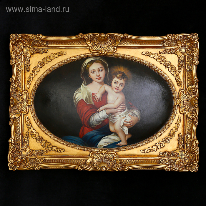 Картина маслом (ручн.работа) "Дева с младенцем на коленях" в прям-ом багете (полистоун) 119х90 см - Фото 1