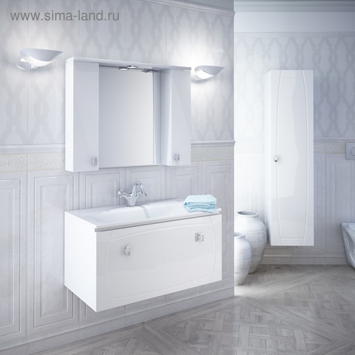 Шкаф-зеркало, 90 см, белый, Rise, IDDIS - Фото 1
