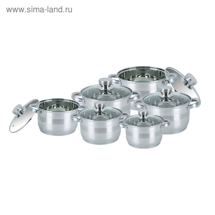 Посуда Bohmann, 12 предметов, стеклянная крышка, 2,1 л, 2,6 л, 2,6 л, 3,6 л, 6,3 л, 7,7 л, пятислойное дно - Фото 1
