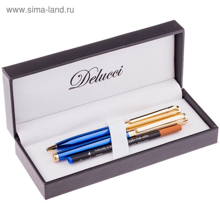 Набор Delucci шариковая ручка 1.0 мм + ручка-роллер 0.6 мм, синие чернила, в подарочной упаковке - Фото 1