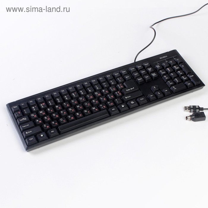 Клавиатура Sven Standard 303 Power, проводная, мембранная, 106 клавиш, USB+PS/2, черная - Фото 1