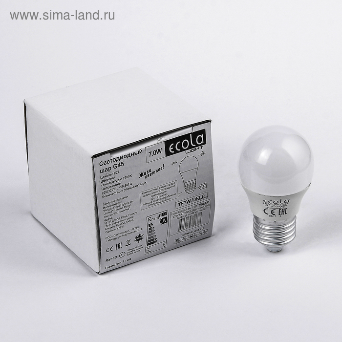Лампа светодиодная Ecola Light, G45, E27, 7,0 Вт, 2700K, 220 В, шар, 82x45 - Фото 1