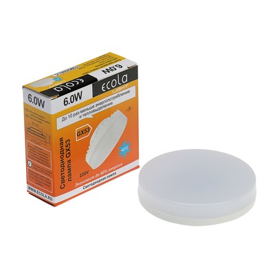 Лампа светодиодная Ecola Light, GX53, 6 Вт, 4200 K, 220 В, 27x75 мм, матовое стекло