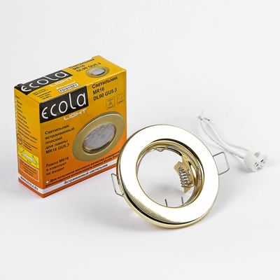 Светильник встраиваемый Ecola Light, DL90, MR16, GU5.3, плоский, 30x80 мм, цвет золото