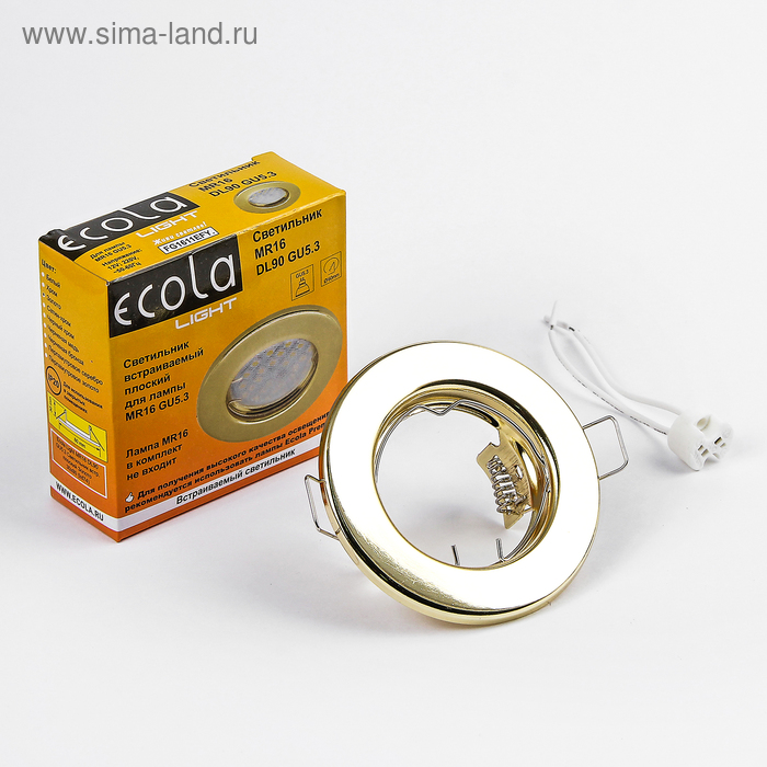 Светильник встраиваемый Ecola Light, DL90, MR16, GU5.3, плоский, 30x80 мм, цвет золото - Фото 1