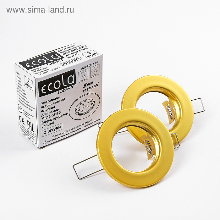Светильник встраиваемый Ecola Light, DL90, MR16, GU5.3, плоск., Перл. золото, 30x80, (2 шт) - Фото 1