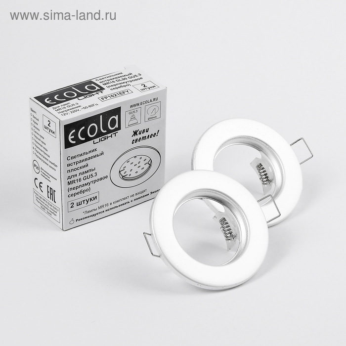 Светильник встраиваемый Ecola Light, DL90, MR16, GU5.3, плоский, Перл. серебро 30x80, (2 шт) - Фото 1