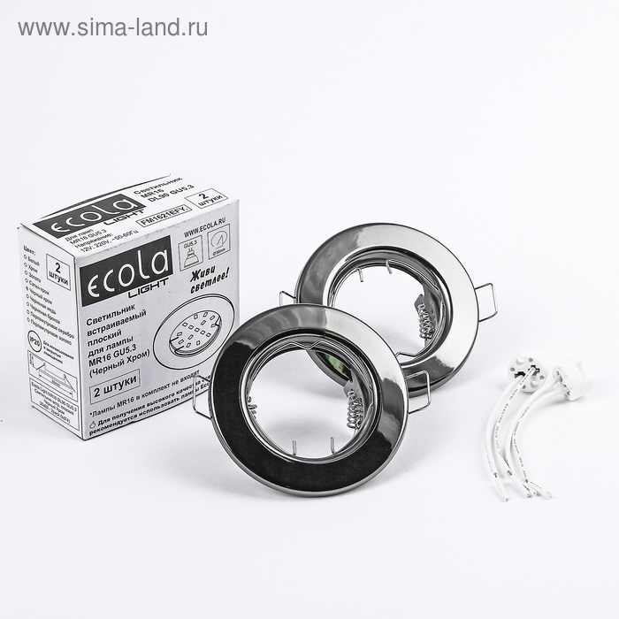 Светильник встраиваемый Ecola Light, DL90, MR16, GU5.3, плоский, черный хром, 30x80, (2 шт) - Фото 1
