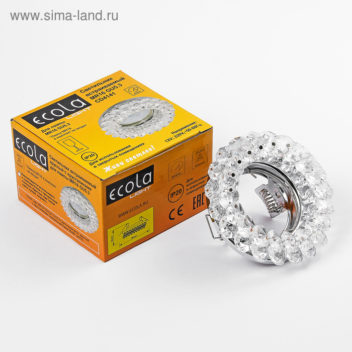 Светильник встраиваемый Ecola Light, CD4141, MR16, GU5.3, 50x90 мм, круглый, прозрачный/хром - Фото 1