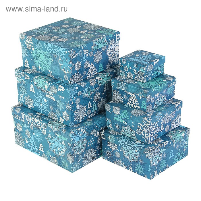 Набор коробок 7в1 "Снежинки на синем", 20 х 20 х 10 - 8 х 8 х 4 см - Фото 1