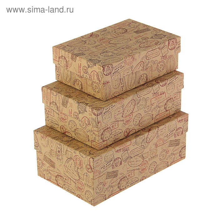 Набор коробок 3 в 1 "Почтовые штампы крафт", 19 х 12 х 7,5 - 15 х 10 х 5 см - Фото 1