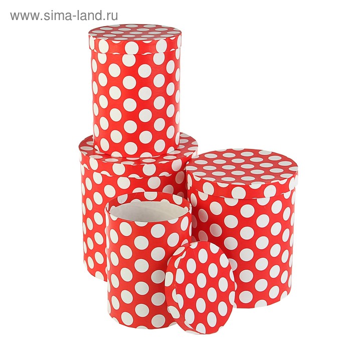 Набор коробок 4 в 1 "Большой белый горох на красном", 23 х 23 х 25 - 15 х 15 х 20 см - Фото 1