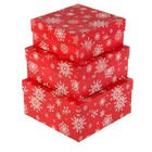 Набор коробок 3в1 "Белые снежинки на красном", 19 х 19 х 9,5 - 15,5 х 15,5 х 6,5 см - Фото 1