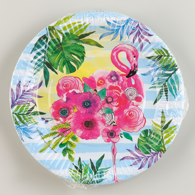 Тарелка одноразовая бумажная "Фламинго " (18 см)