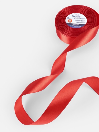 Лента атласная, 25 мм × 33 ± 2 м, цвет красный №111