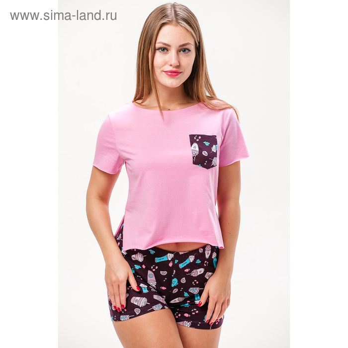 Комплект женский (футболка, шорты) М-826-09 цвет розовый, р-р 48 - Фото 1