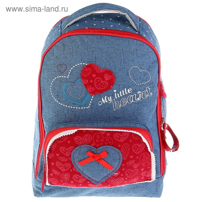 Рюкзак школьный эргономичная спинка для девочки Proff 38*28*17 Hearts, синий/красн HS17-BPA-03 - Фото 1