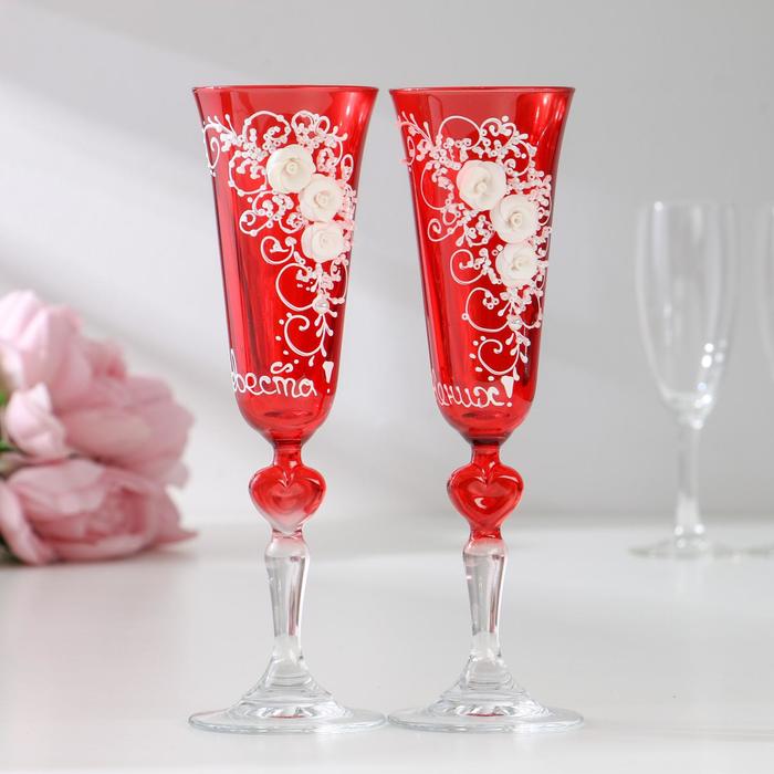 Набор свадебных бокалов  "Роза", с лепниной, красный - Фото 1