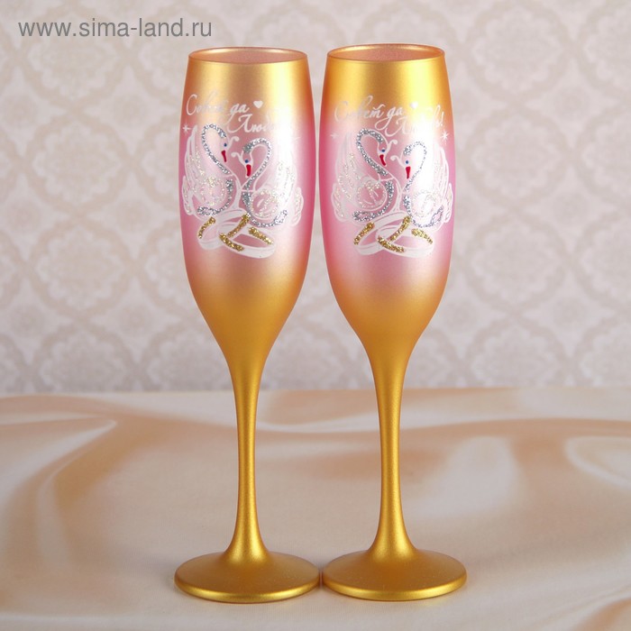 Набор свадебных бокалов «Совет да любовь» с росписью, золотисто-розовый - Фото 1