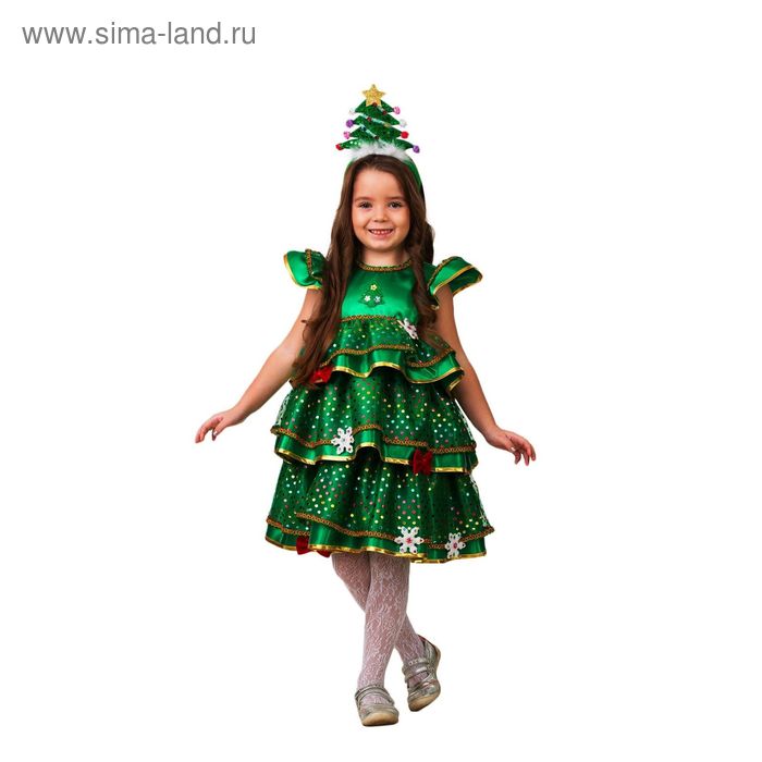 Карнавальный костюм «Ёлочка-малышка», сатин, платье, ободок, размер 30, рост 116 см - Фото 1