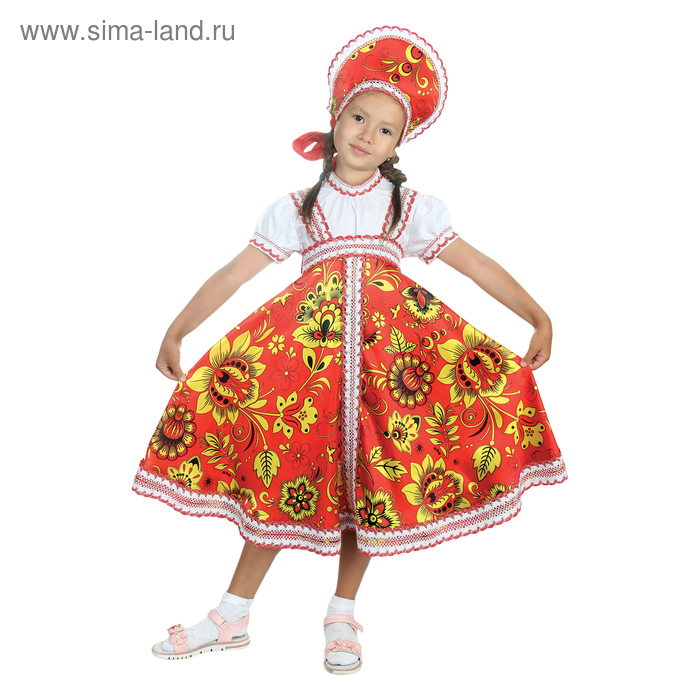 Русский народный костюм «Хохлома», платье, кокошник, цвет красный, р. 34, рост 134 см