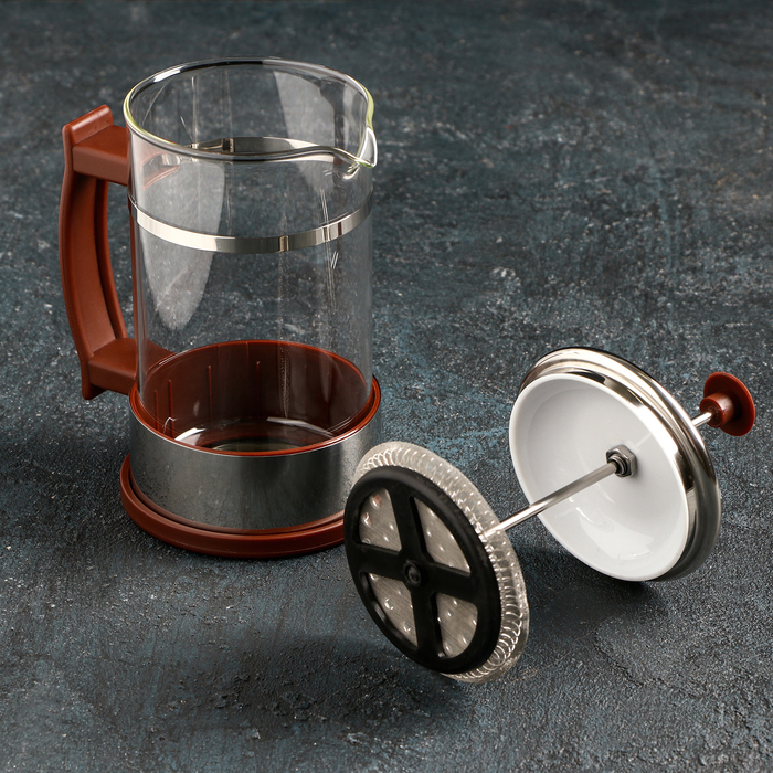 Чайник заварочный френч - пресс Доляна «Риц», 600 мл, стекло, цвет коричневый - фото 1889236942