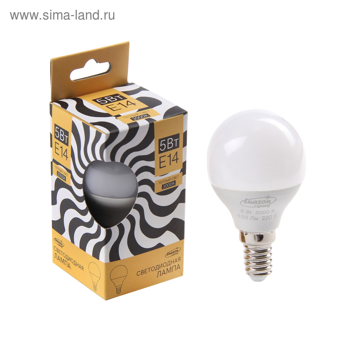 Лампа cветодиодная Luazon Lighting, G45, 5 Вт, E14, 450 Лм, 3000 K, теплый белый - Фото 1