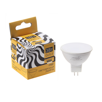 Лампа cветодиодная спот Luazon MR16, GU5.3, 3 Вт, 270 Лм, 3000 K, теплый белый