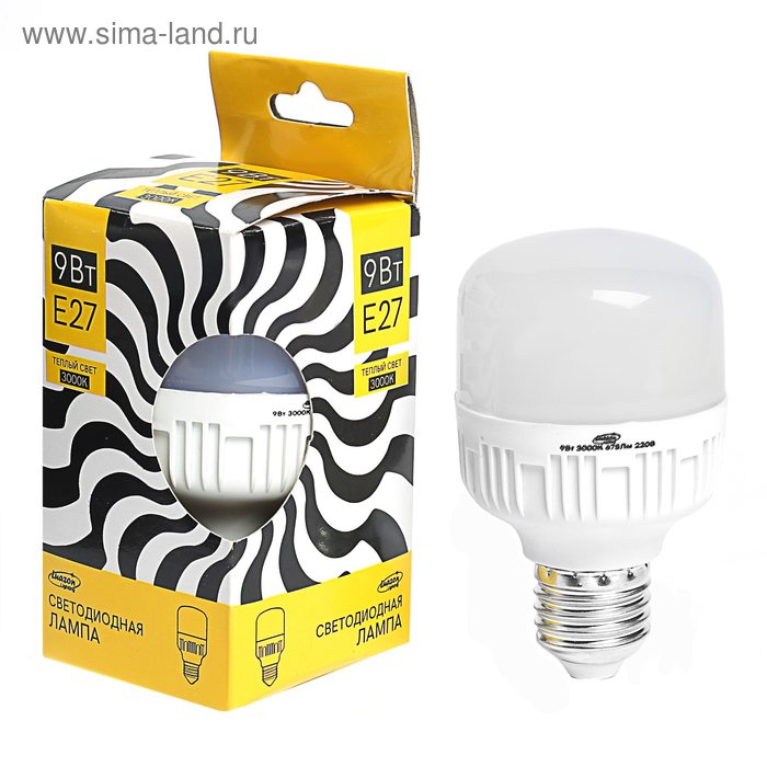 Лампа светодиодная Luazon Lighting, 9 Вт, E27, 675 Лм, 3000 К, теплый белый - Фото 1