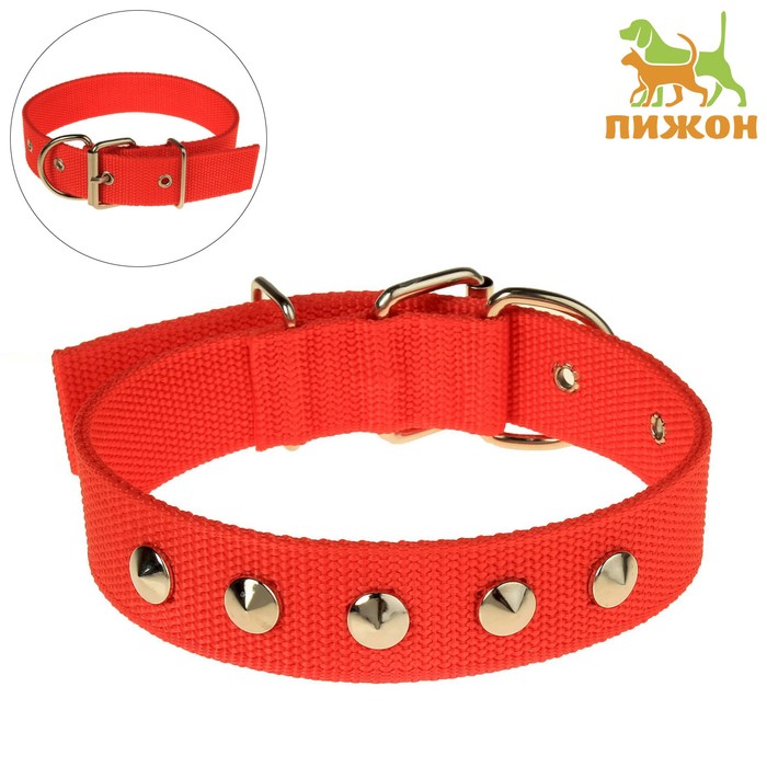 Ошейник клепаный, 48.5×3 см, ОШ 31-40 см, полиэстер, красный - Фото 1