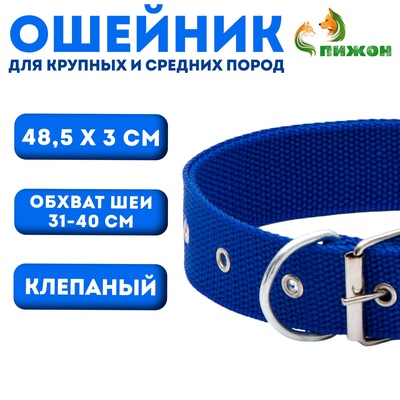 Ошейник клепаный, 48,5 х 3 см, ОШ 31-40 см, полиэстер, синий