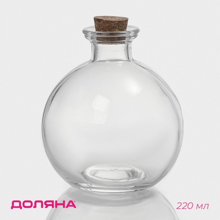 Банка для хранения сыпучих продуктов Доляна «Парфе», 220 мл, 9×9×10 см, стекло, с пробковой крышкой - Фото 1