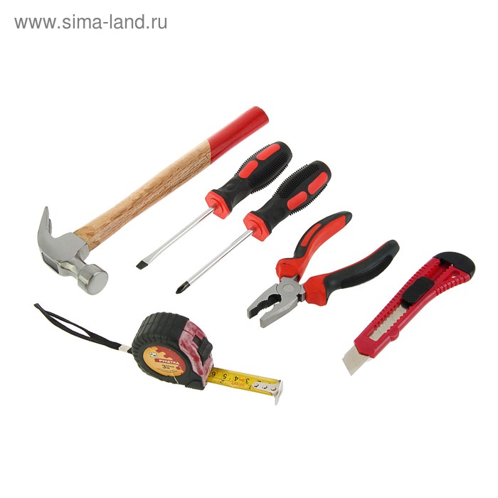 Набор инструмента "Контрфорс", молоток, плоскогубцы, нож, отвертки SL6/PH2x100мм, рулетка - Фото 1