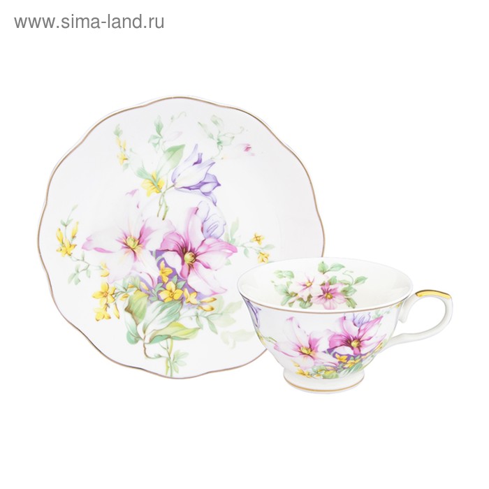 Чайная пара «Нежные цветы», чашка на ножке, 2 предмета, объём 210 мл - Фото 1