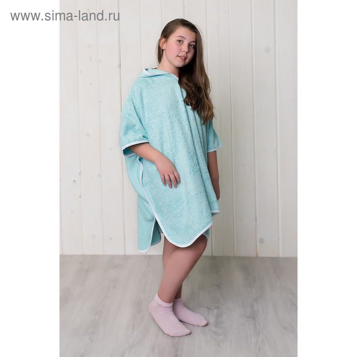 Халат-пончо для девочки, размер 80 × 60 см, бирюзовый, махра - Фото 1