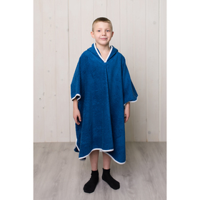 Халат-пончо для мальчика, размер 100 × 80 см, синий, махра