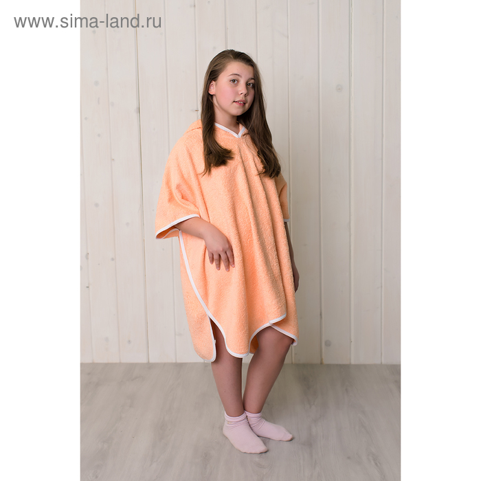 Халат-пончо для девочки, размер 100 × 80 см, персиковый, махра - Фото 1
