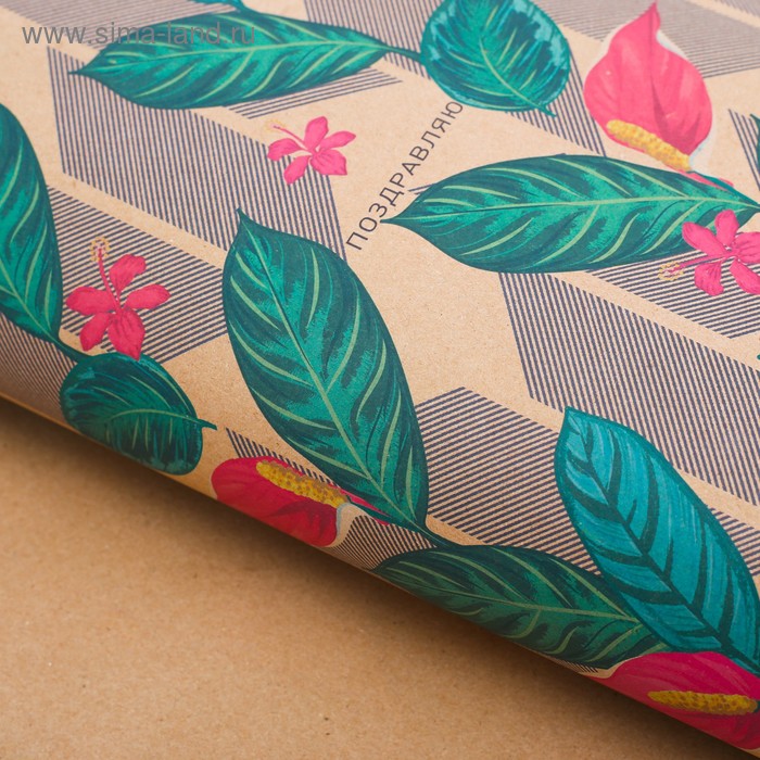 Бумага упаковочная крафтовая «Крупные листья», 50 × 70 см - Фото 1