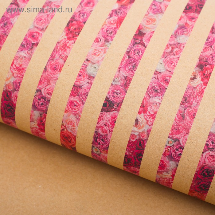 Бумага упаковочная крафтовая «Цветочные полосочки», 50 × 70 см - Фото 1