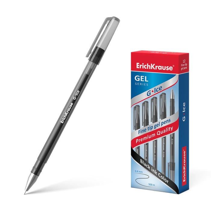 Ручка гелевая ErichKrause G-Ice, чернила черные, узел 0.5 мм, длина непрерывной линии составляет до 500 метров