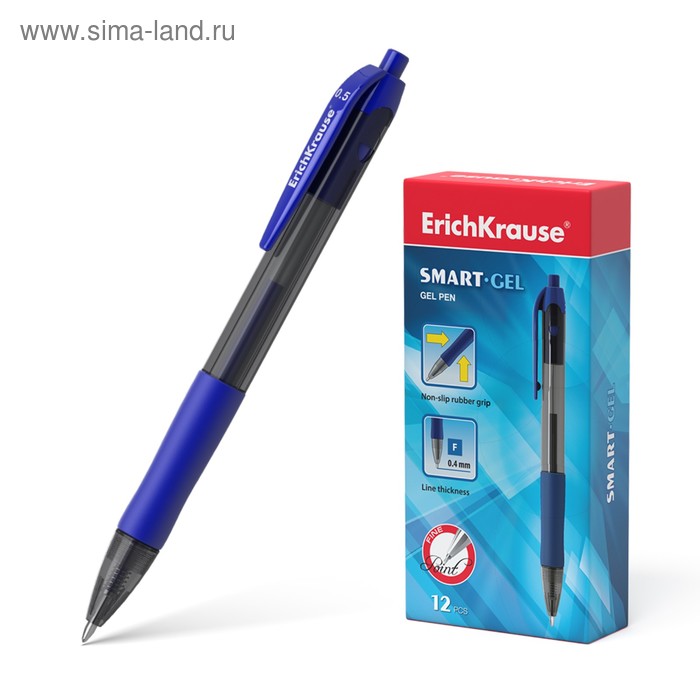Ручка гелевая автоматическая Erich Krause SMART-GEL, узел 0.5 мм, чернила синие, длина линии письма 500 метров - Фото 1