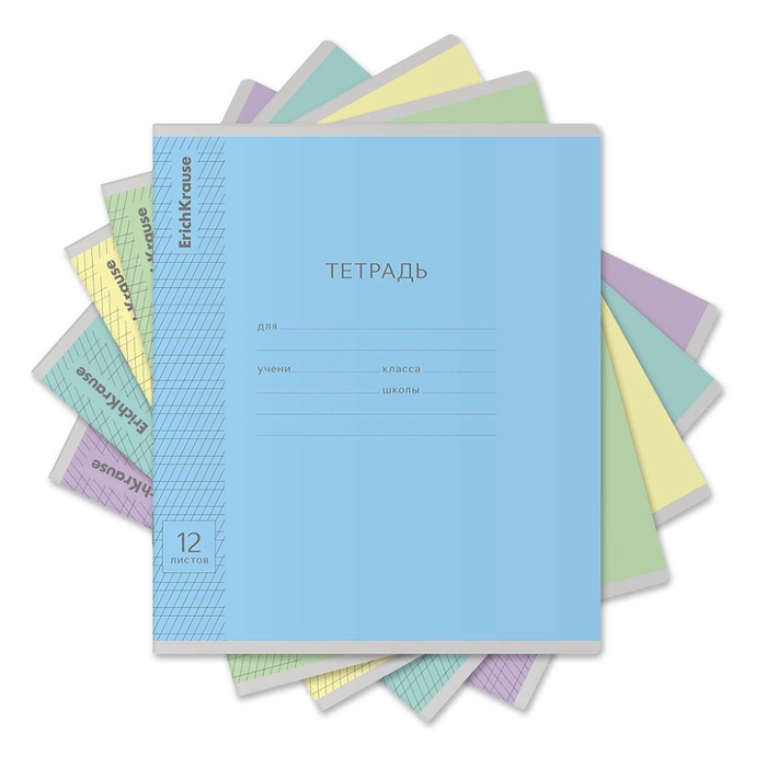 Тетрадь для прописей 12 листов в частую косую линейку, «Пастель сиреневая», МИКС - Фото 1