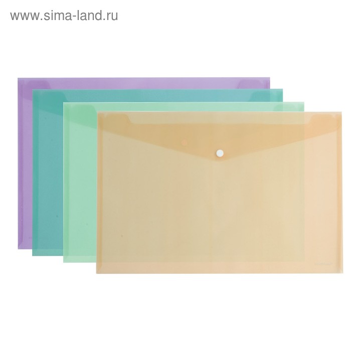 Папка-конверт на кнопке А4, 180 мкм, Erich Krause Envelope, полупрозрачный, вместимость 100 листов, микс - Фото 1