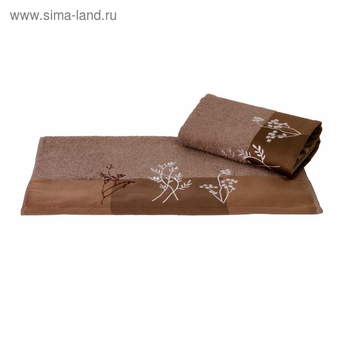 Полотенце с вышивкой Flora, размер 50 × 90 см, коричневый - Фото 1