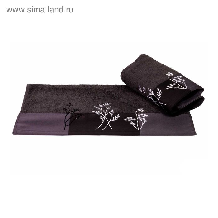 Полотенце с вышивкой Flora, размер 50 × 90 см, тёмно-серый - Фото 1