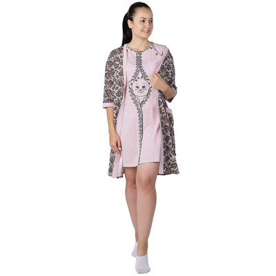 Комплект женский (халат, сорочка) "Двойка для кормящих" цвет розовый, р-р 44