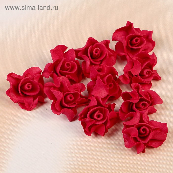 Набор цветов для декора из фоамирана, D=3,5 см, 10 шт, ажурный край, красный - Фото 1