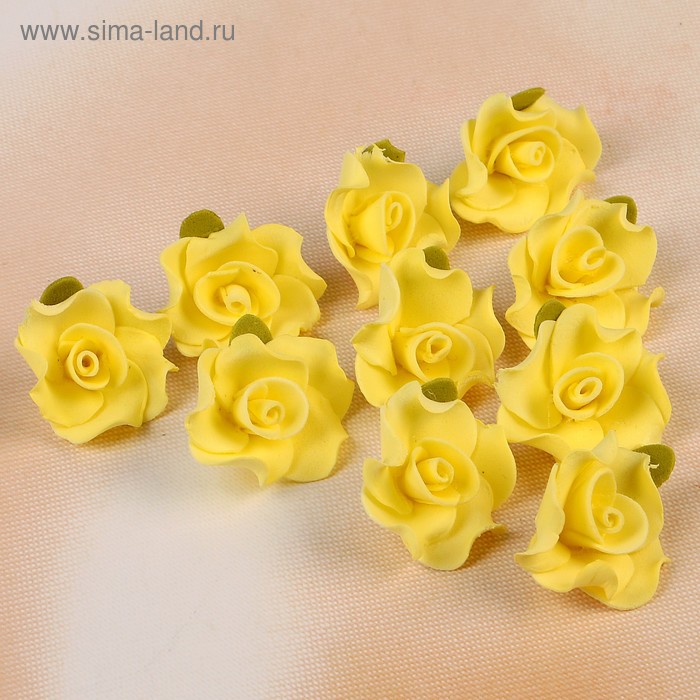 Набор цветов для декора из фоамирана, D=3,5 см, 10 шт, ажурный край, желтый - Фото 1