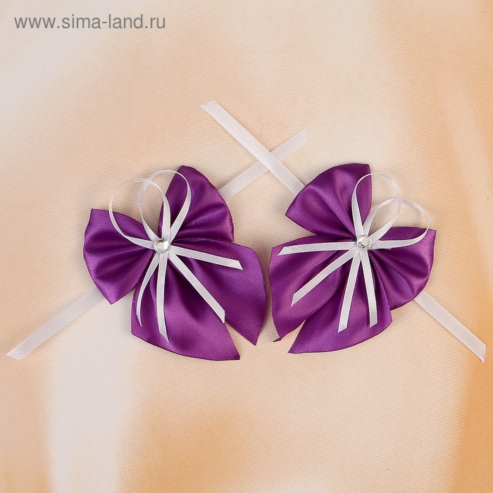 Набор бантов свадебных для декора «Атласный», D=8 см, 2 шт, фиолетовый - Фото 1