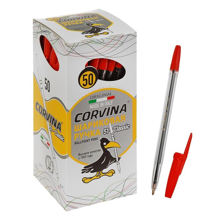 Ручка шариковая Carioca Corvina 51, прозрачный корпус, узел 1.0 мм, чернила красные - Фото 1